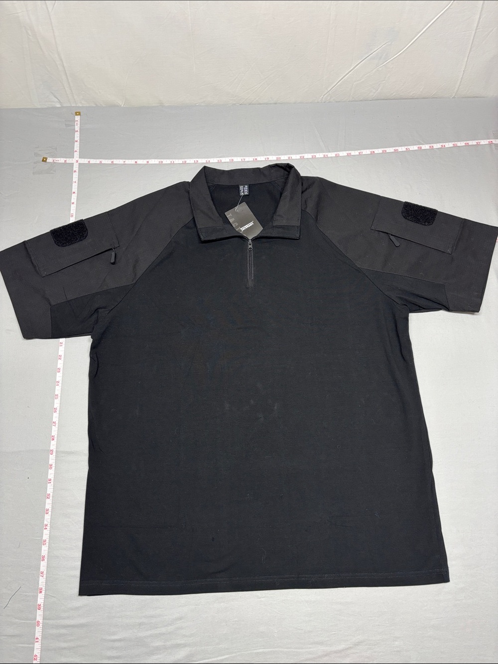 Black Tactical Short-Sleeve Polo with Half-Zip